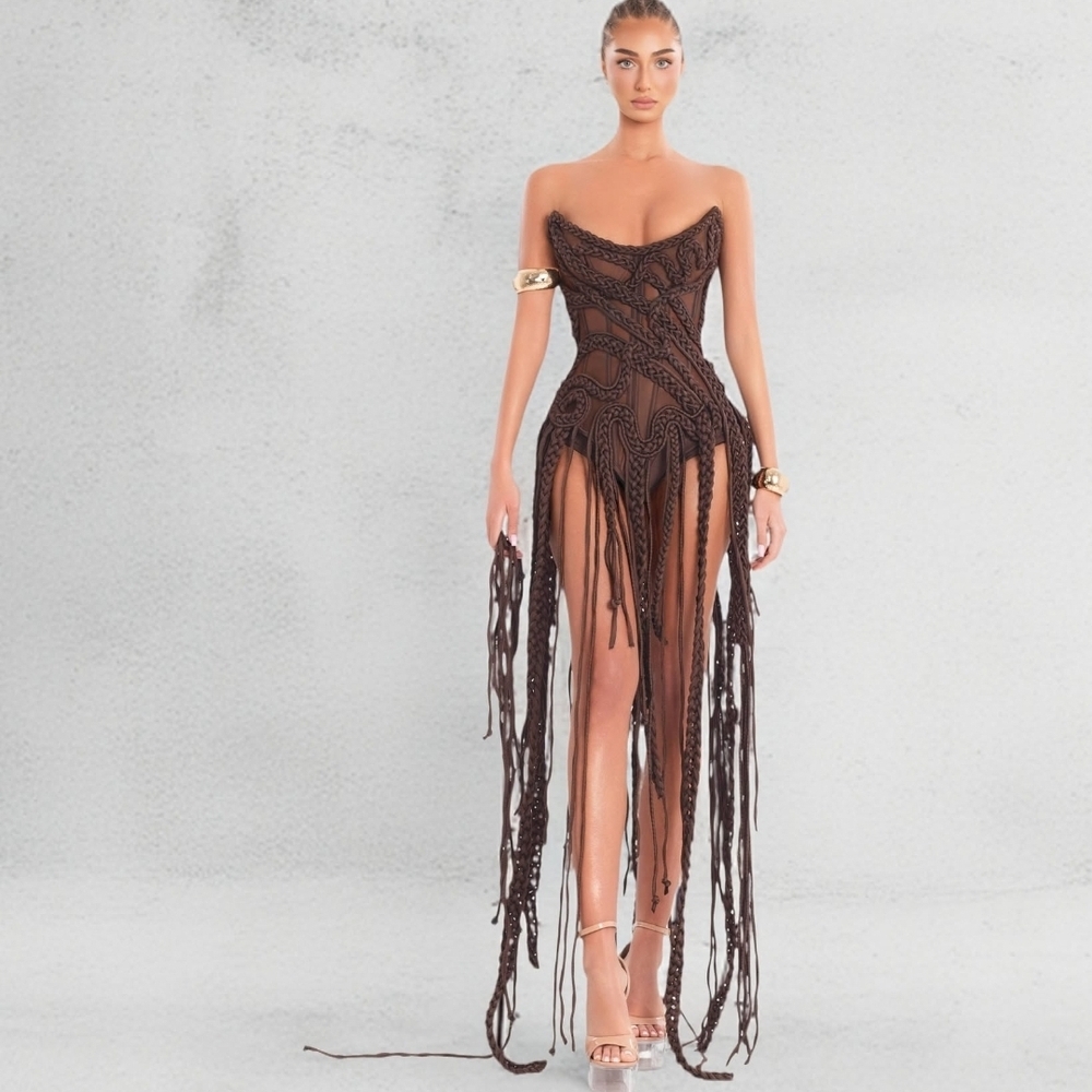 Chic Brown Fringe Dress